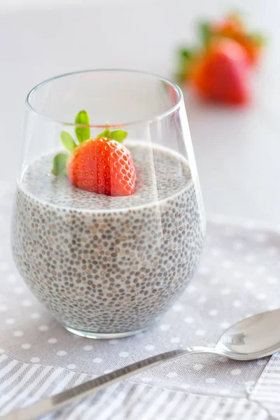 Chia pudding in glass — Stock Photo, Image