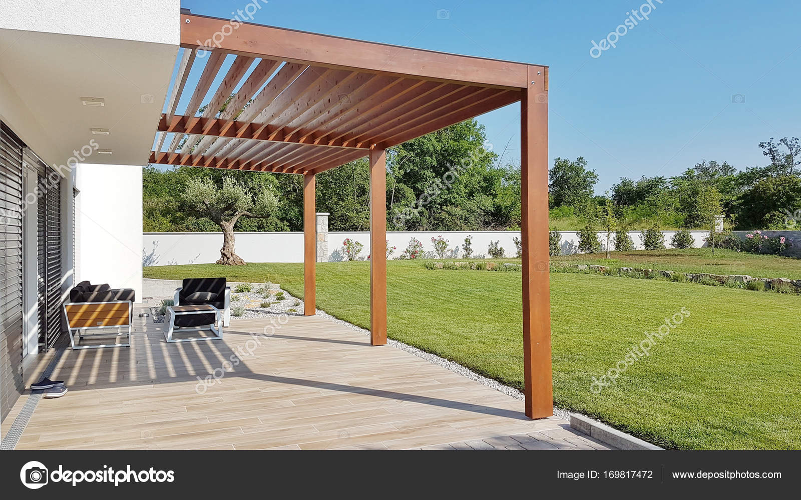 Pergola On Prefabricated Passive House Stock Photo Jrp_studio Pergola On Prefabricated Passive House Stock Photo Jrp_studio