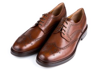 Kahverengi deri erkek. Oxfords ayakkabı ve Brogue.
