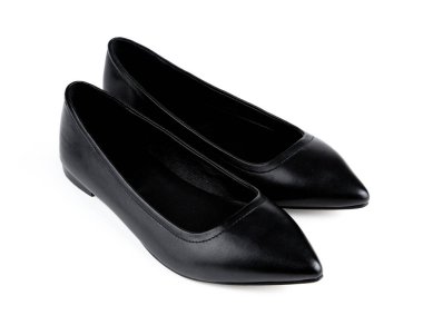 Düz uçlu bale ayakkabıları, siyah deri.,