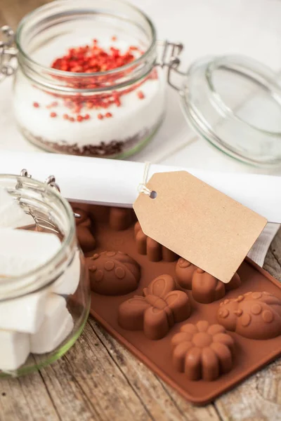 Siliconen Schimmel Ingrediënten Voor Zelfgemaakte Pralines — Stockfoto