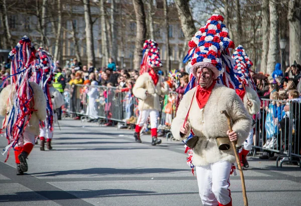 Liubliana Eslovênia Fevereiro 2020 Carnaval Tradicional Dragões Liubliana Com Muitas — Fotografia de Stock