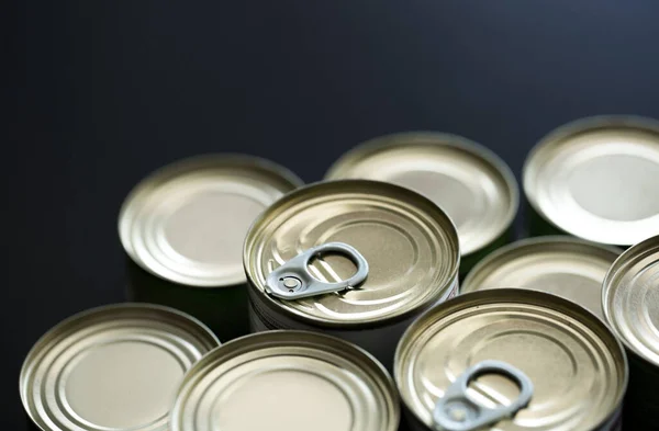 Stockpiling Cans Different Kind Food Due Coronavirus Outbreak Stay Home — Stock Photo, Image