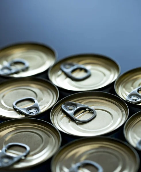 Stockpiling Cans Different Kind Food Due Coronavirus Outbreak Stay Home — Stock Photo, Image