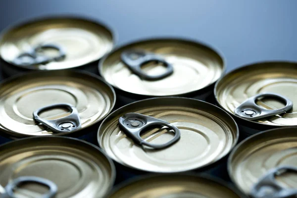 Stockpiling Cans Different Kind Food Due Coronavirus Outbreak Stay Home — Stock Photo, Image