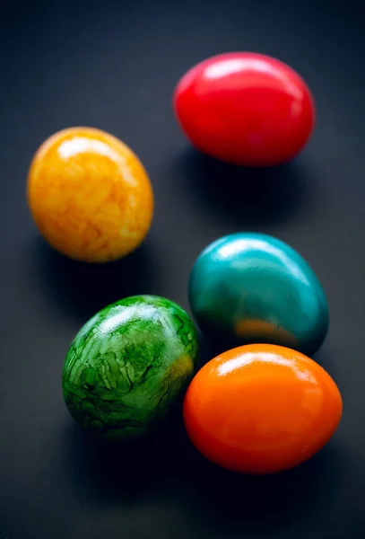 Huevos Pascua Pintados Mármol Como Bolas Billar Colores Pastel Cáscara —  Fotos de Stock