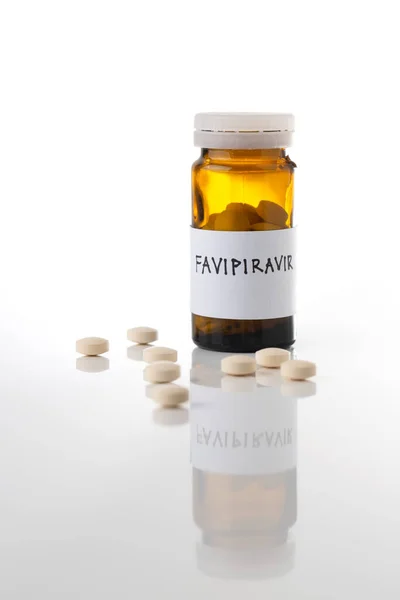 Favipiravir Droga Experimental Para Tratamento Covid Fundo Branco Com Espaço — Fotografia de Stock