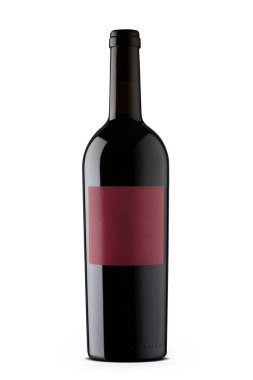 Beyaz şarap şişesinde kırmızı etiketli Cabernet Sauvignon kırmızı şarabı.