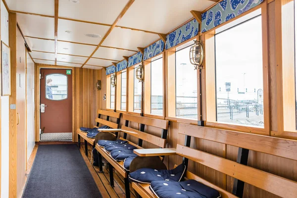 Stockholm, İsveç - 12 Temmuz 2017: Tekne iç windows, w ile