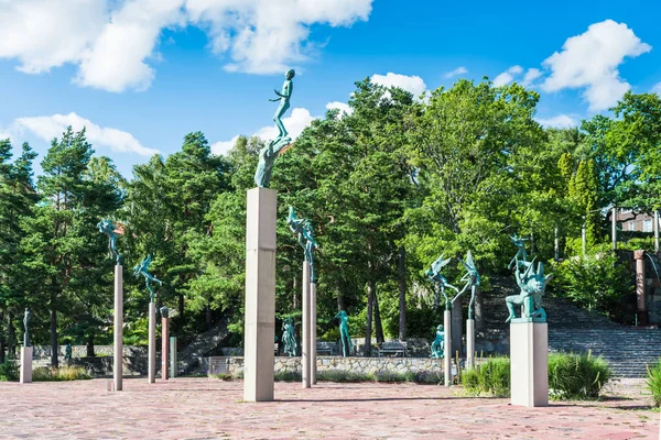 Stockholm, İsveç - 31 Temmuz 2017: Melek müzisyenler, heykeller Carl Milles, İsveçli bir heykeltıraş, Stockholm, İsveç Millesgarden Müzesi tarafından yaratılmıştır