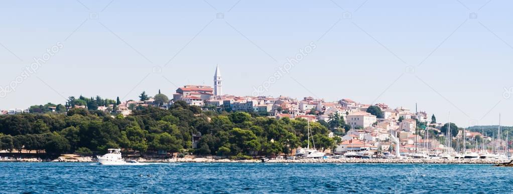 View over harbor and old town of Vrsar, Croatia, from the sea. P