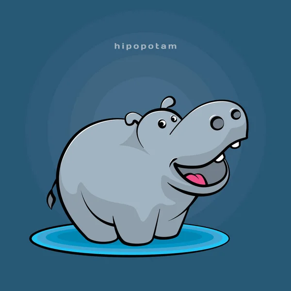 Pequeño Hipopótamo Divertido Bailando Sonriendo Personaje Dibujos Animados — Vector de stock