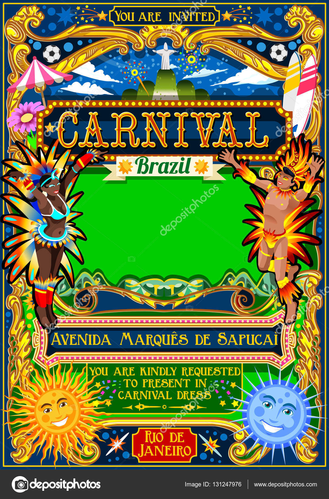 Rio Carnival Poster Illustration Brazil Carnaval Mask Show Parad Stock ...