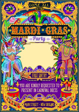 Mardi Gras Carnival Poster Frame Carnival Mask Show Parade