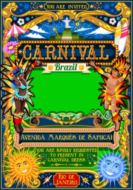 Rio karnaval Poster illüstrasyon Brezilya Carnaval maskesi Haritayı Parad