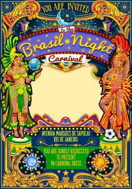 Rio karnaval Poster şablonu Brezilya Carnaval maskesi Haritayı geçit