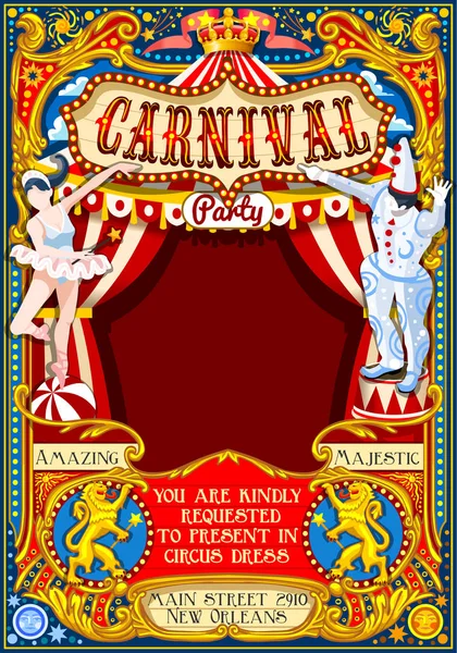 Circo Carnaval tema vintage 2d vector — Vector de stock