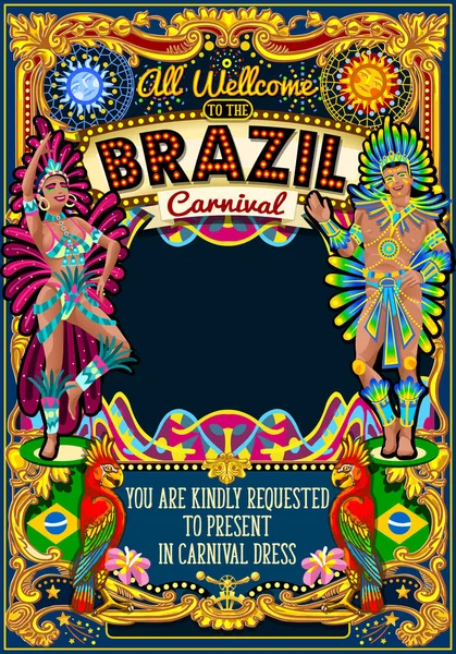 Rio Carnival Poster Theme Brasil Carnaval Máscara Show Parade — Vector de stock