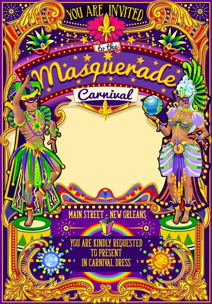 Mardi Gras Carnaval Carnaval Plantilla Carnaval Máscara Show Parade — Vector de stock