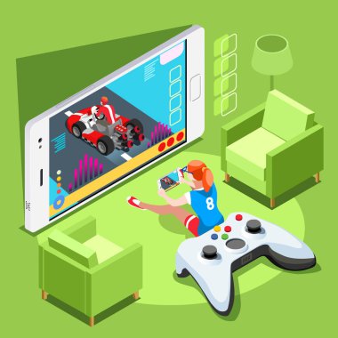 Computer Video Game Isometric Person Gaming Vector Illustration clipart