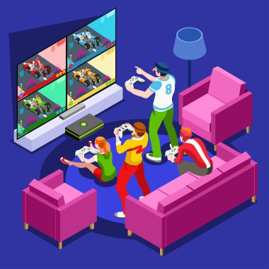 Video oyun konsolu oyun izometrik kişi vektör çizim