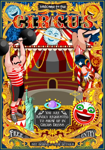 Circus carnaval uitnodigen themapark Poster Tent vectorillustratie acrobat kunstenaar Toon uitnodigen set. Creatief ontwerp vector illustratie collectie — Stockvector