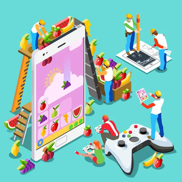 Computer Video Game People Gaming Isometric Vector Illustration — Stock Vector