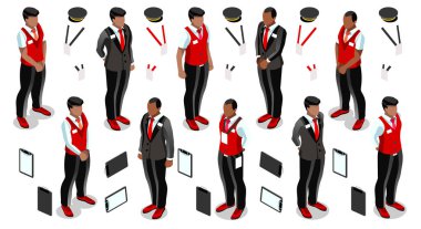 İzometrik otel resepsiyonu simge kümesi koleksiyonu vektör Illustra