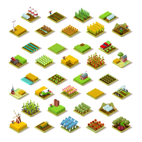 Isometrische Bauernhof Gebäude 3D Icon Sammlung Vektor Illustration — Stockvektor