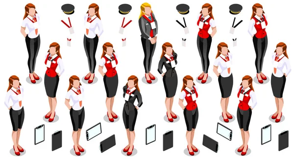 Isometric Femme Fille Icône Set Collection Illustration vectorielle — Image vectorielle