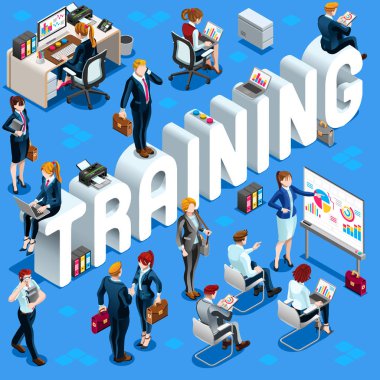 İzometrik insanlar eğitim simgesi 3d Set vektör çizim