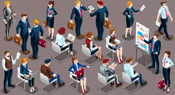 Isometric People Businessmen 3D Ikon Set Vector Illustration - Stok Vektor