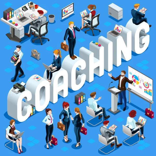 Izometryczny ludzie coachingu ikona ilustracja wektorowa 3d zestaw — Wektor stockowy