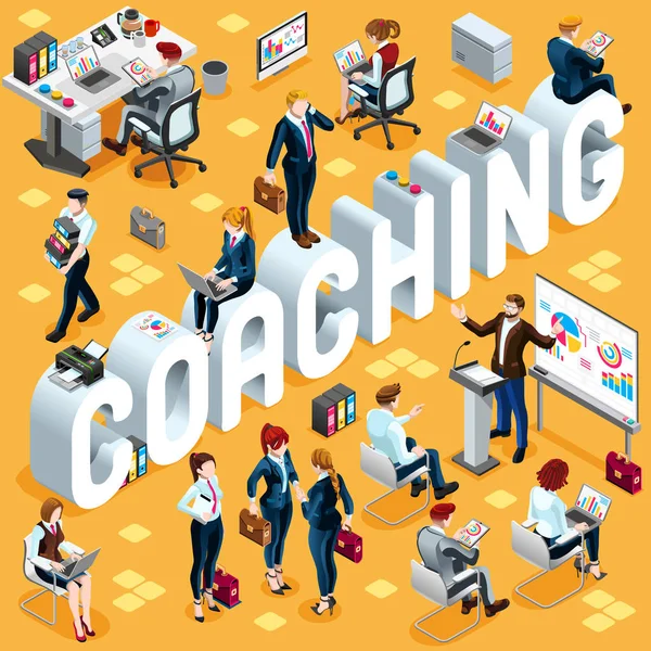 Coaching Isométrico Pessoas 3D Set Vector Ilustração — Vetor de Stock