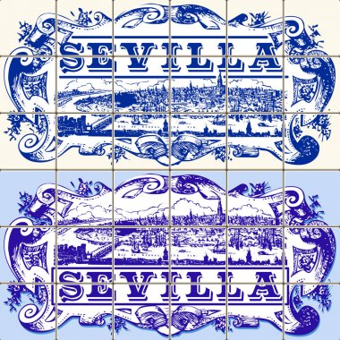 Geleneksel Portekiz seramik Sevilla Vintage vektör Illustration
