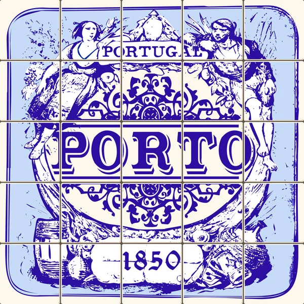 Traditional Portugal Ceramic Porto Vintage Vector Illustration — Stock Vector