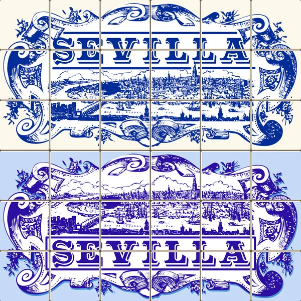 Traditional Portugal Ceramic Sevilla Vintage Vector Illustration — Stock Vector