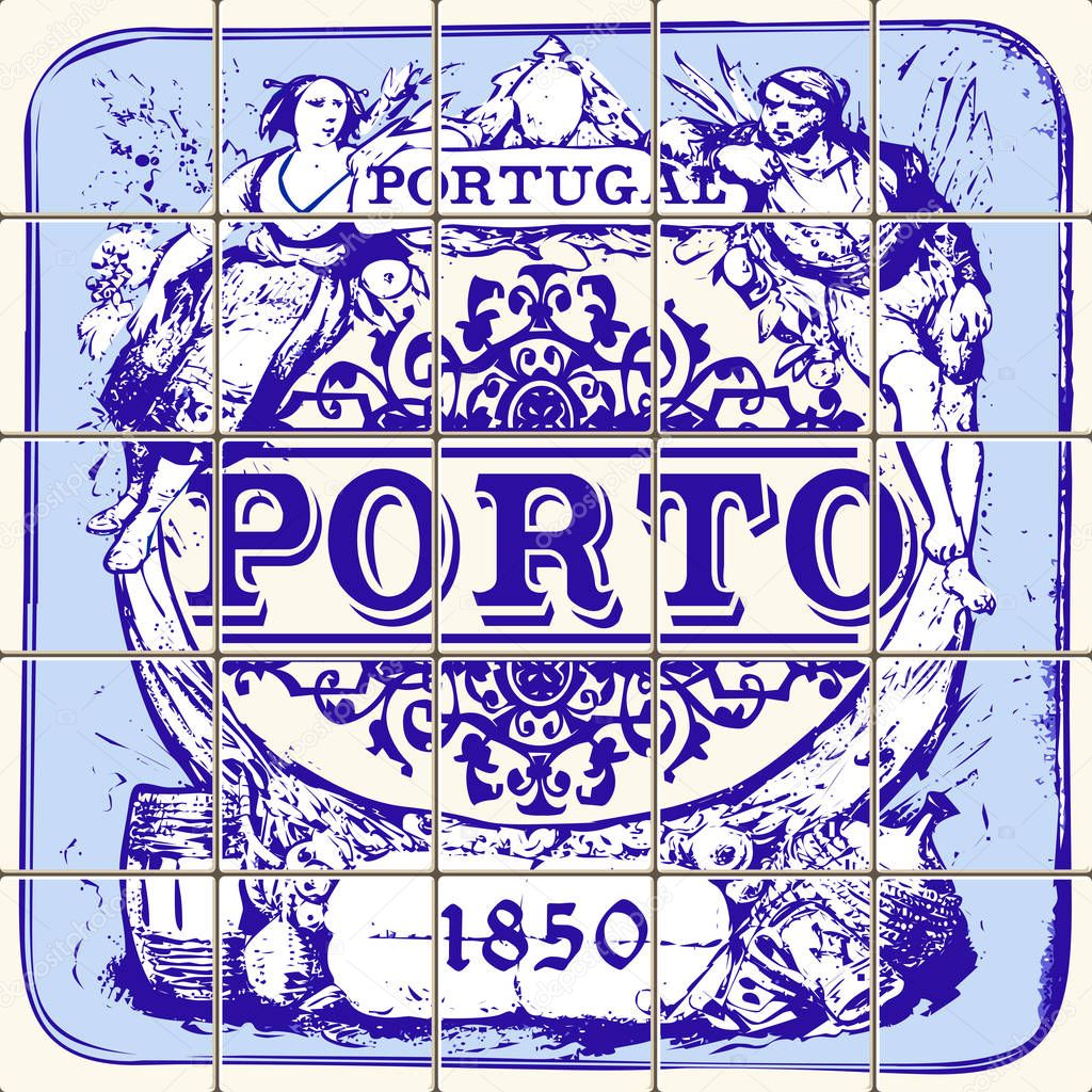 Traditional Portugal Ceramic Porto Vintage Vector Illustration