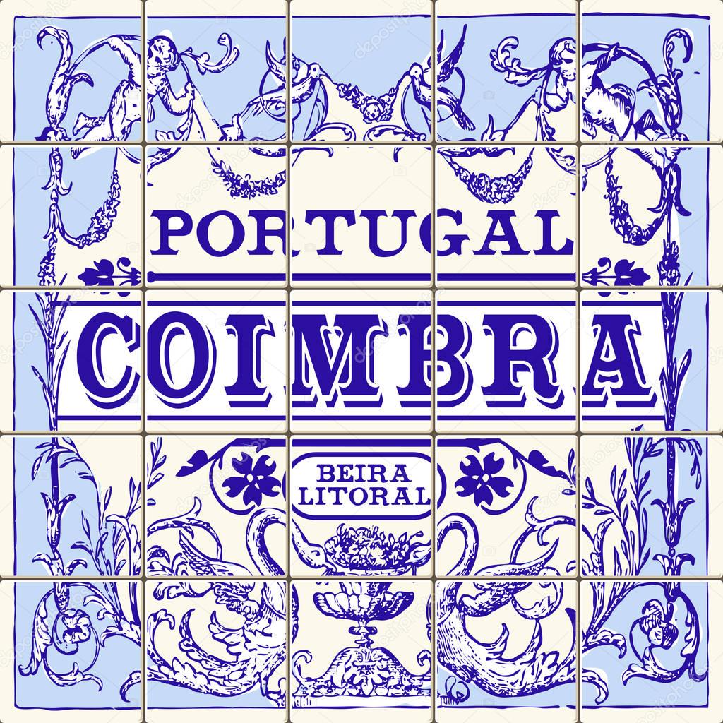Traditional Portugal Ceramic Coimbra Vintage Vector Illustration