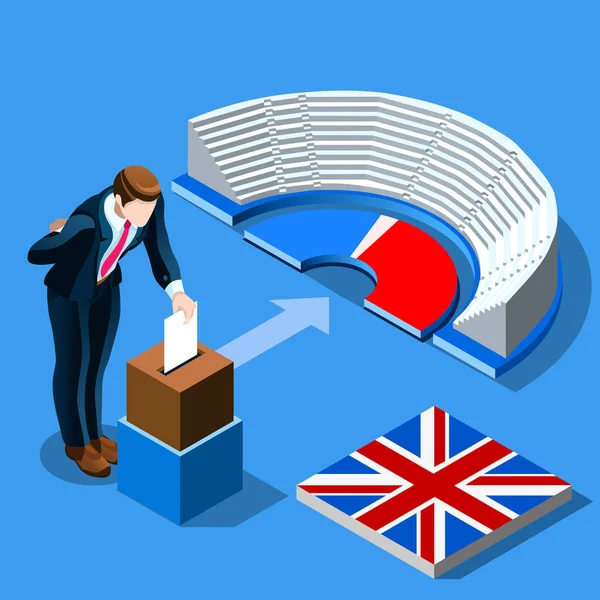 Reino Unido Concepto electoral Votación inglesa y urna isométrica — Vector de stock