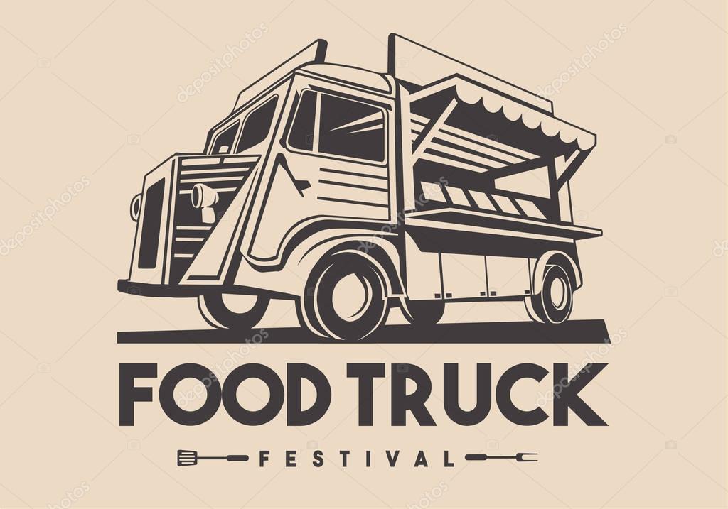 Food truck logotype for restaurant delivery service or food festival. Vector Logo