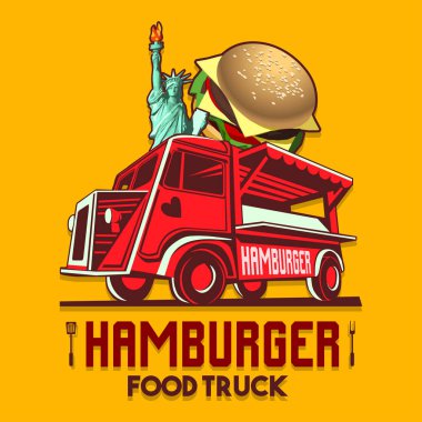 Gıda kamyon Hamburger Burger hızlı teslimat hizmeti vektör Logo