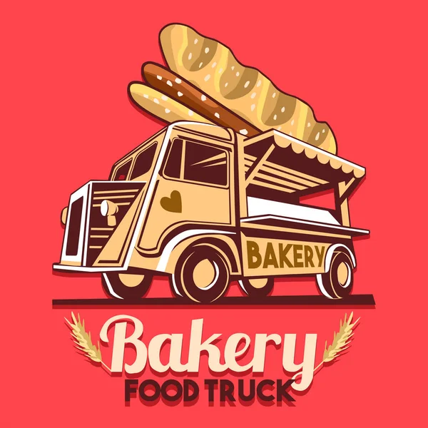 Food Truck Bakery Bread Fast Delivery Service Vector Logo — Stock Vector