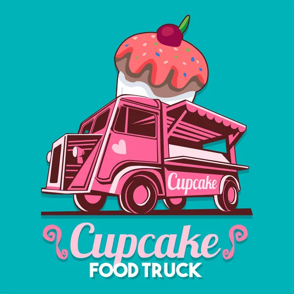 Food Truck Cupcake Birthday Cake Bakery Shop Entrega rápida Servi — Vector de stock