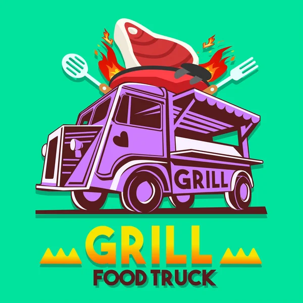 Food Truck Grill BBQ Fast Delivery Service Vektor Logo — Stockvektor
