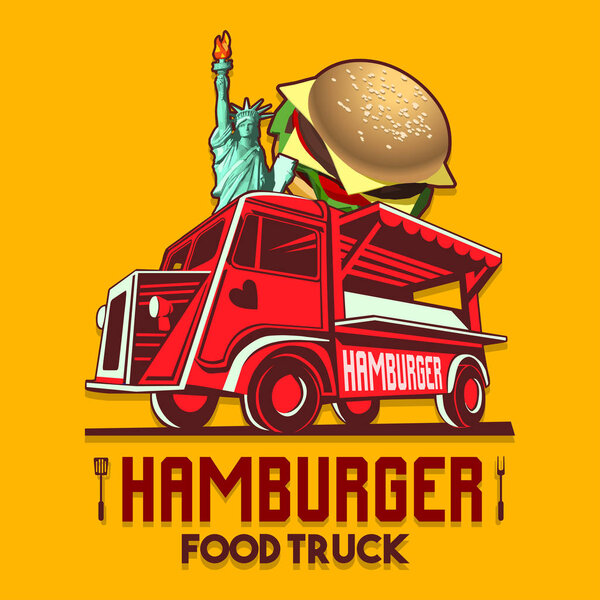 Food Truck Hamburger Burger Fast Delivery Service Vector Logo