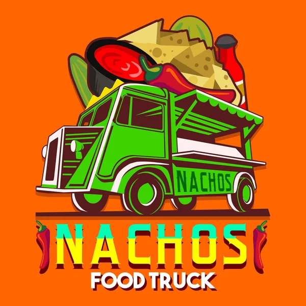 Food Truck Mexicano Nachos Pimenta Serviço de Entrega Rápida Vec — Vetor de Stock
