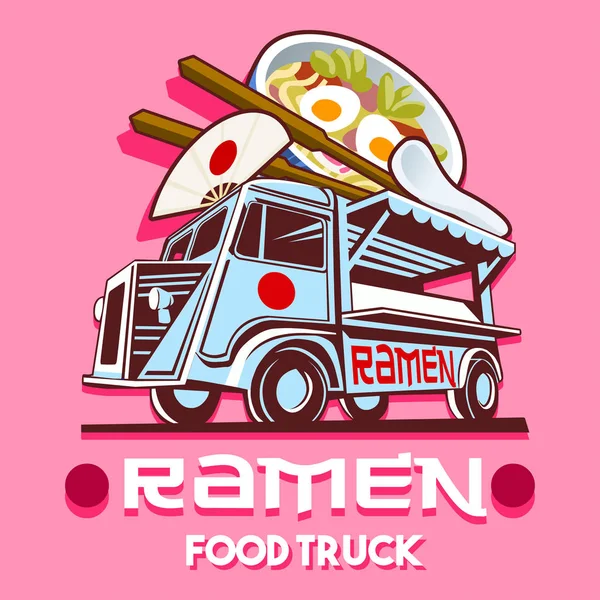 Food Truck Ramen Restaurante Servicio de Entrega Rápida Logotipo Vector — Archivo Imágenes Vectoriales