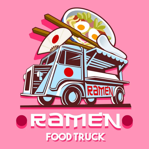 Food Truck Ramen Restaurant Fast Delivery Service Vector Logo — Stockvector