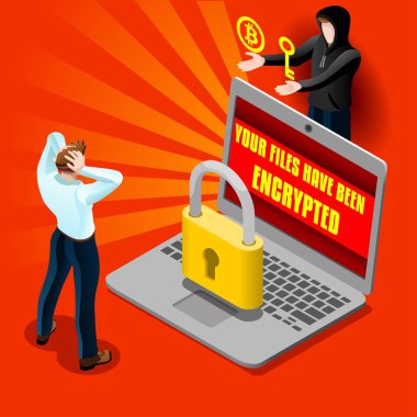 Cyber bilgisayar saldırı e-posta Malware izometrik vektör ayrıntılı